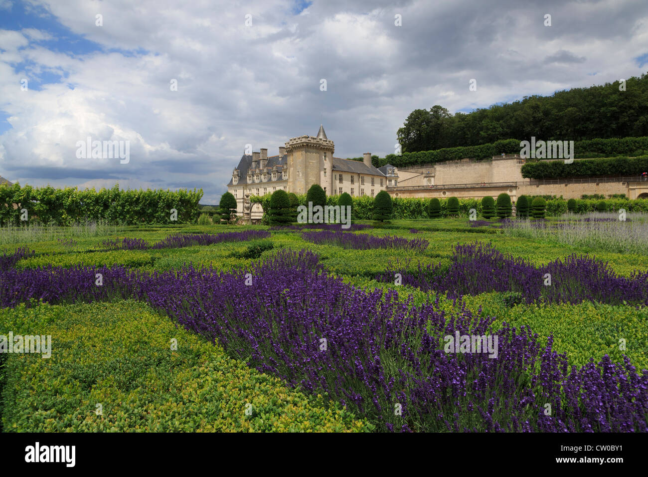 Chateau de Villandry, Loire Valley, France. The late renaissance chateau is most famous for its restored gardens. Stock Photo