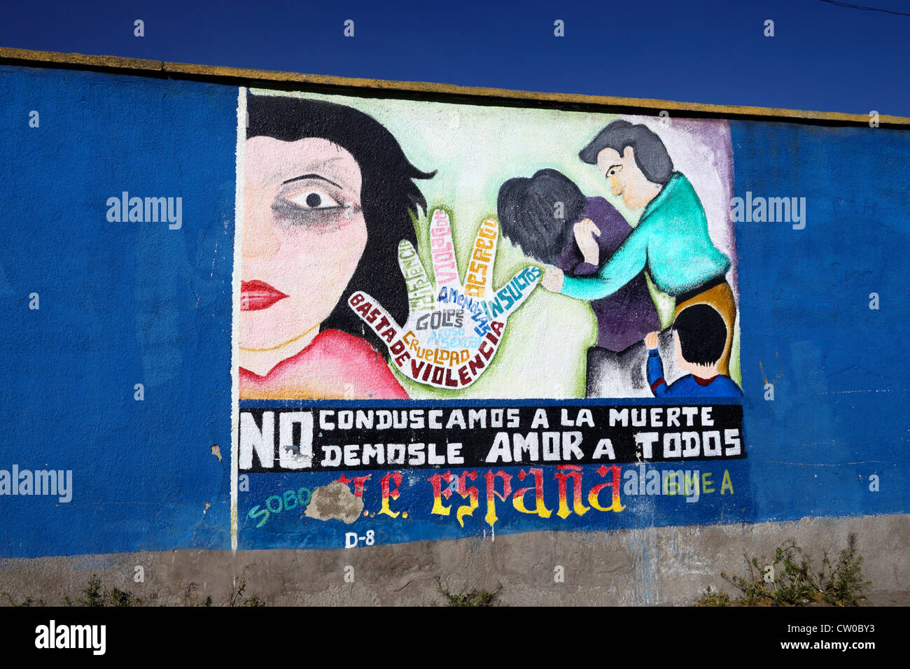 Mural that is part of a campaign to reduce domestic abuse and violence, El Alto, Bolivia Stock Photo