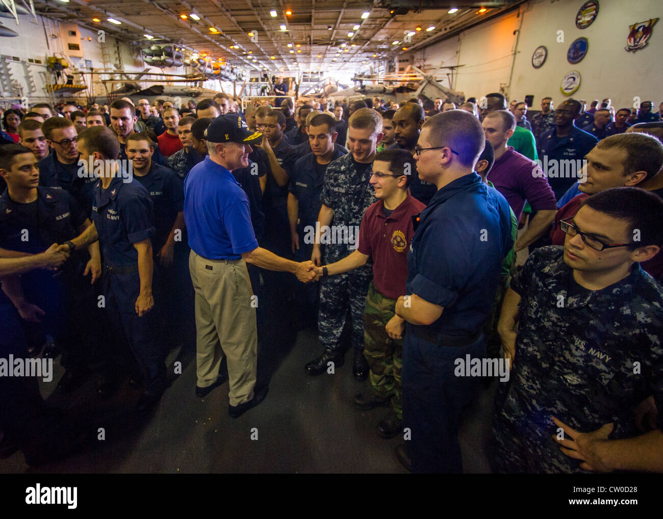 Secretary of the Navy (SECNAV) the Honorable Ray Mabus greets Sailors