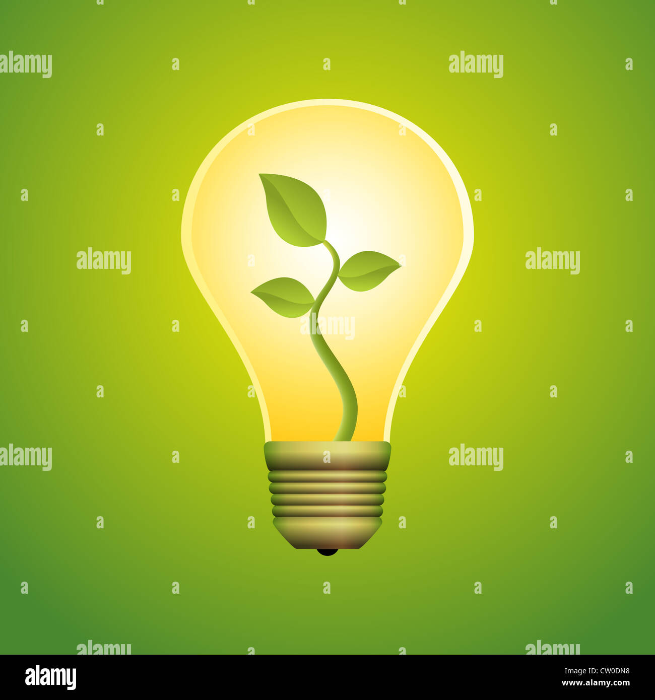 Lightbulb with green plant inside on green background Stock Photo - Alamy