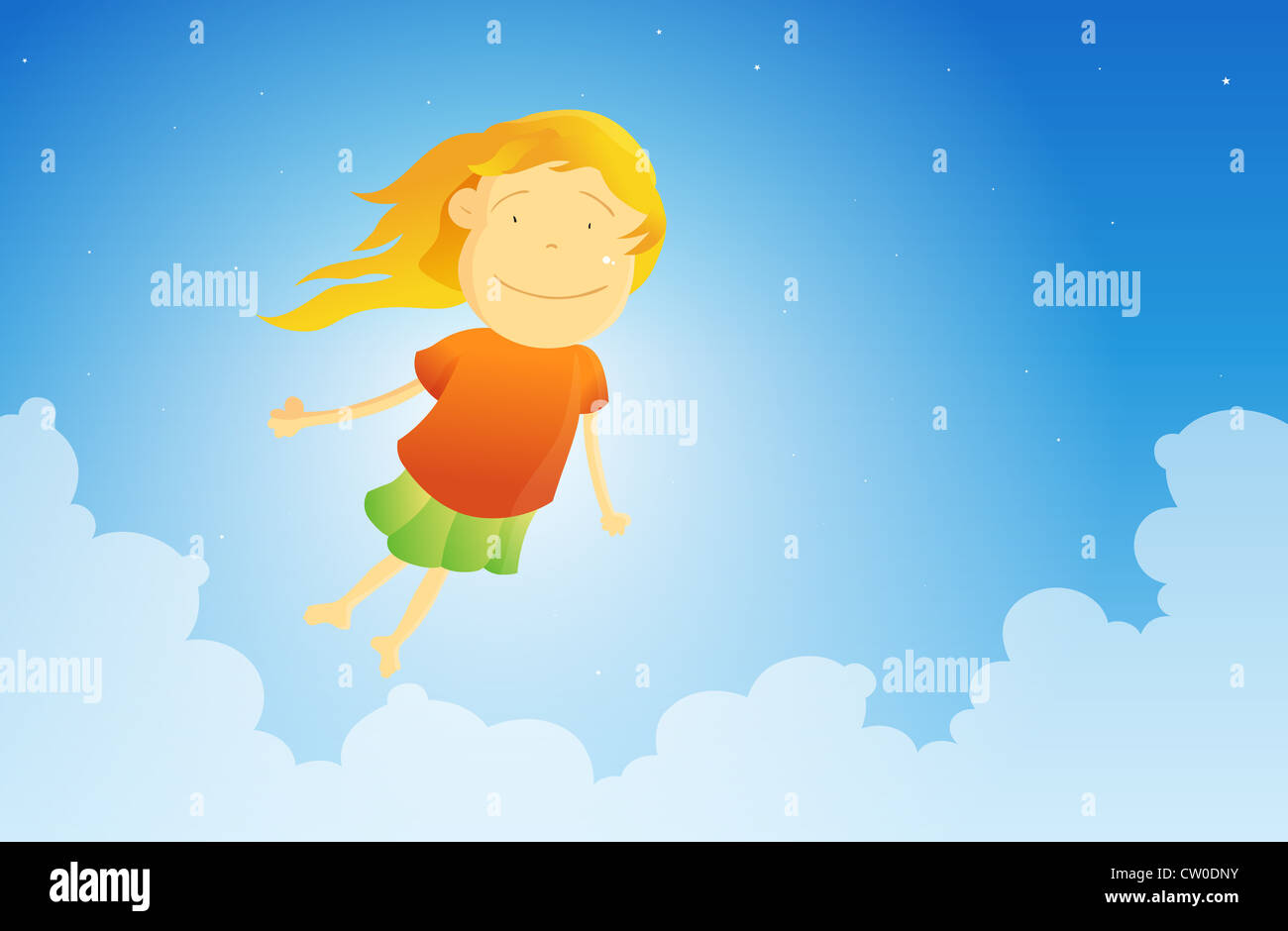 Young girl hovering and flying in the sky Stock Photo - Alamy