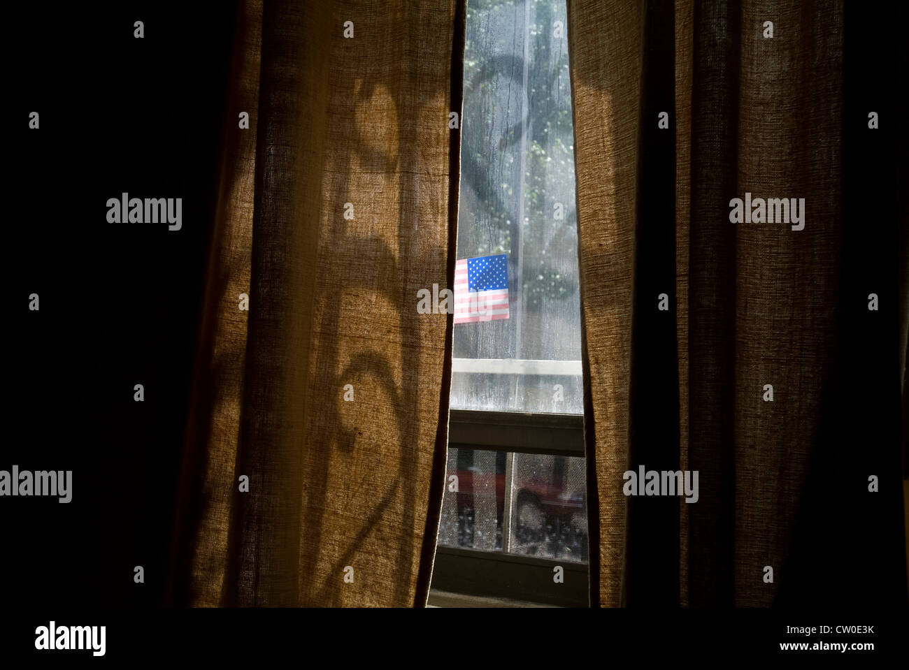 American flag sticker on window. Stock Photo