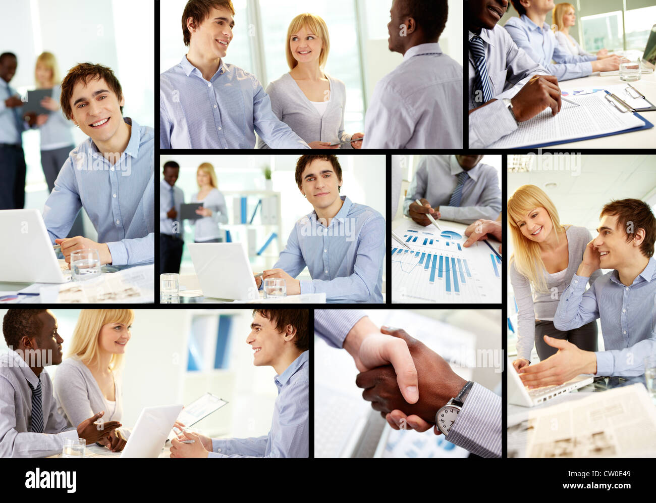 Collage of confident business partners at work Stock Photo - Alamy