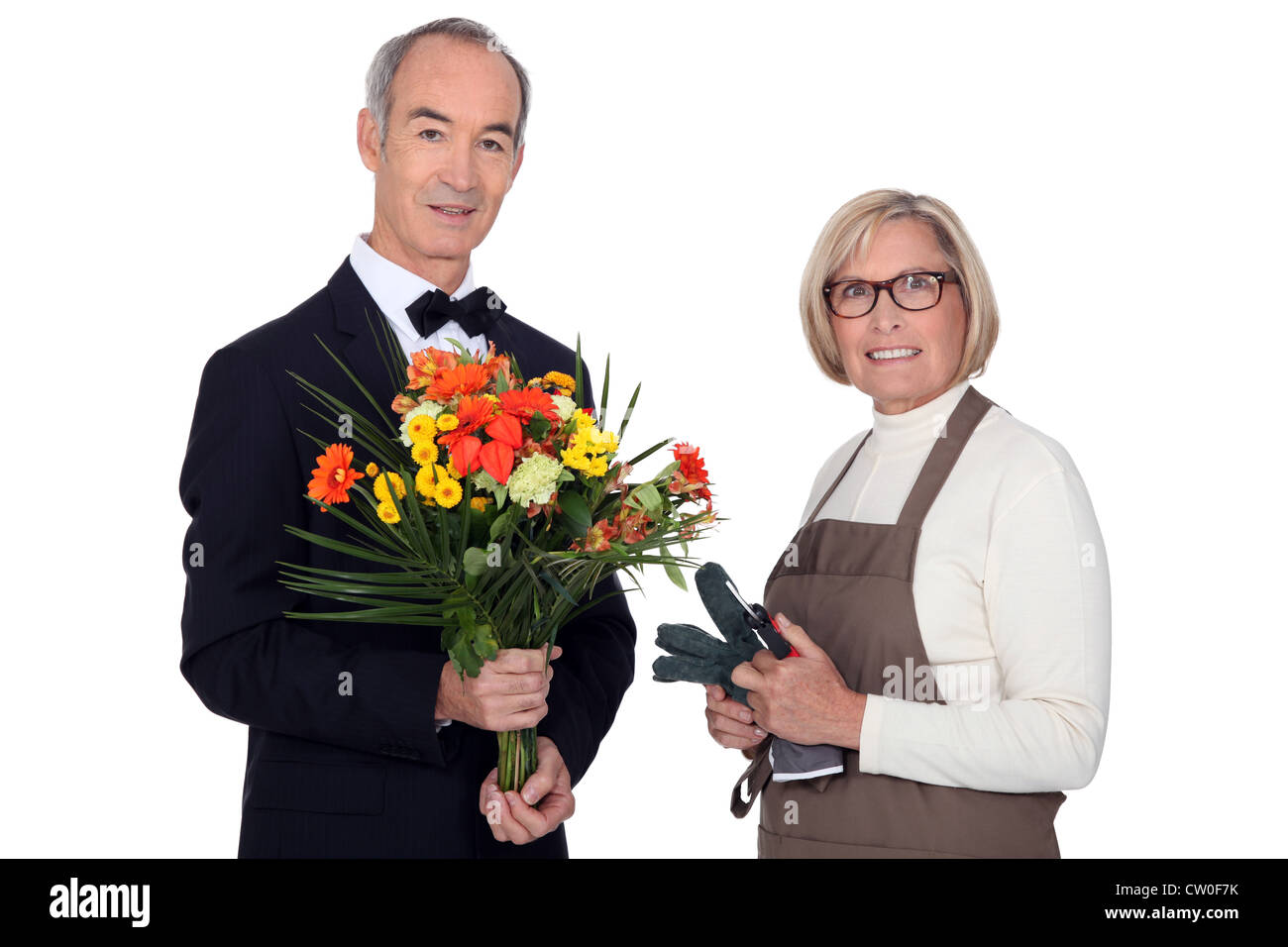 Man getting flowers from florist Stock Photo Alamy