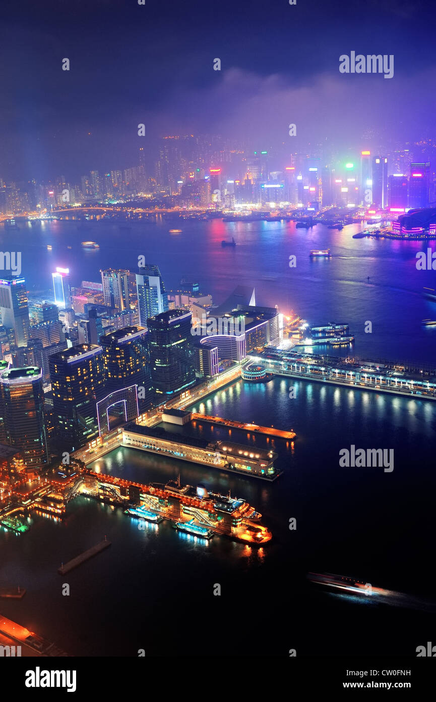 Victoria Harbor aerial view with Hong Kong skyline and urban ...