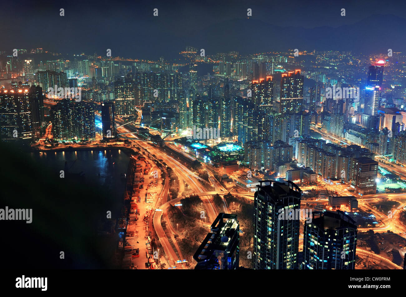 Victoria Harbor aerial view with Hong Kong skyline and urban ...