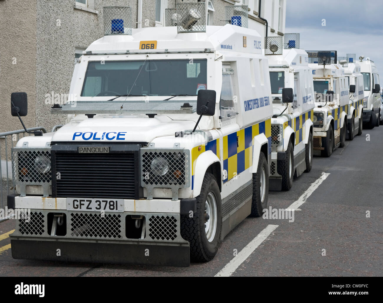 Police landrovers, Portrush, Northern Ireland. Stock Photo