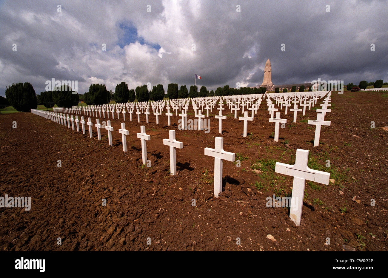 Cemetery and Ossuaire de Douaumont, Verdun, France. July 2012 Stock Photo