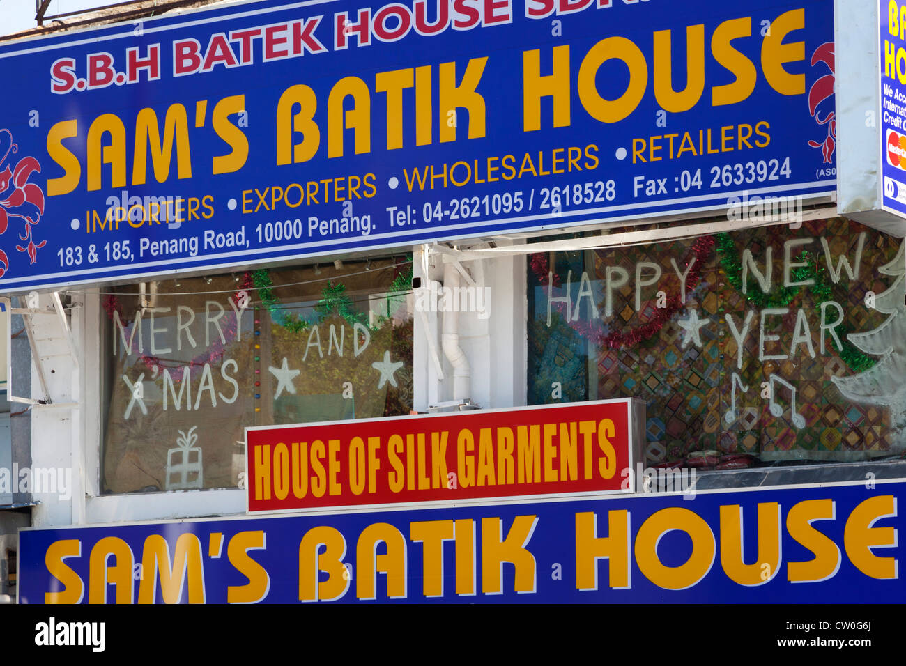 Shop signs, George Town, Penang, Malaysia Stock Photo