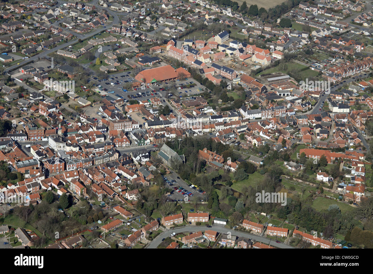 aerial view of Harleston village, Norfolk Stock Photo