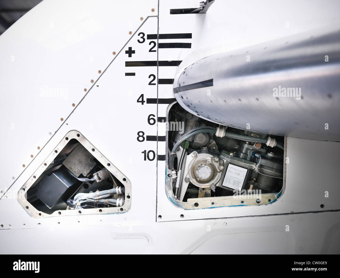 Close up of tail mechanism of airplane Stock Photo