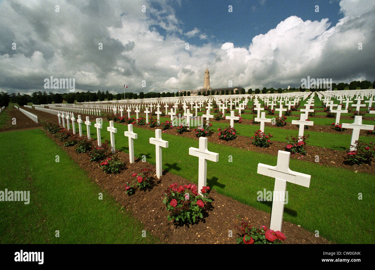 Cemetery and Ossuaire de Douaumont, Verdun, France. July 2012 Stock Photo