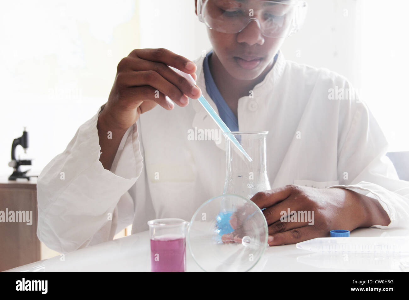 Student working in science lab Stock Photo Alamy