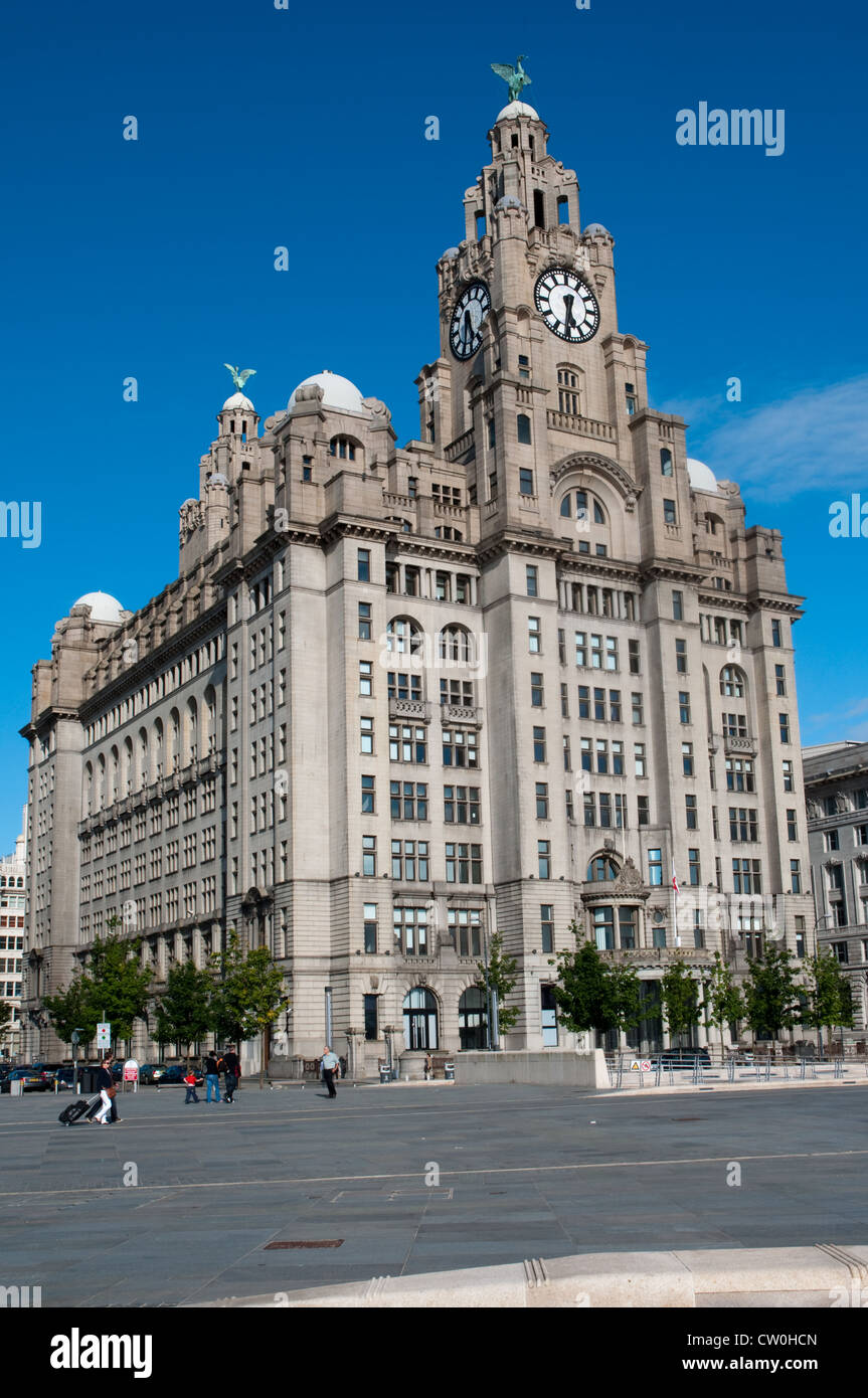 Iconic architecture in Liverpool. The Grade I listed Liver Building, Pier Head. Stock Photo