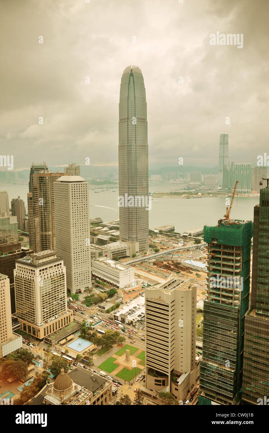 Victoria Harbor aerial view and skyline in Hong Kong with urban ...