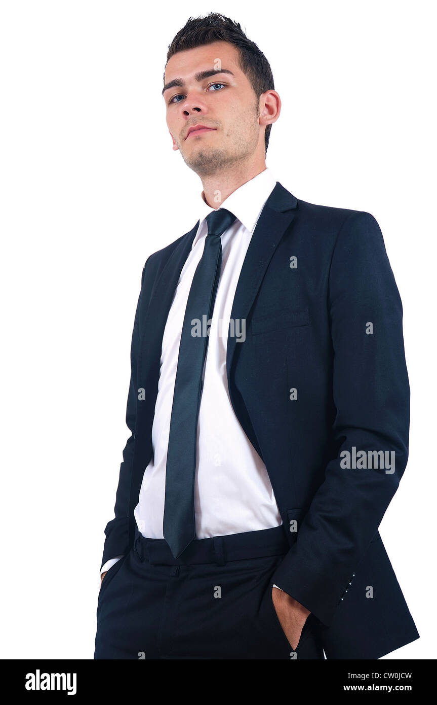 Isolated young business man standing Stock Photo