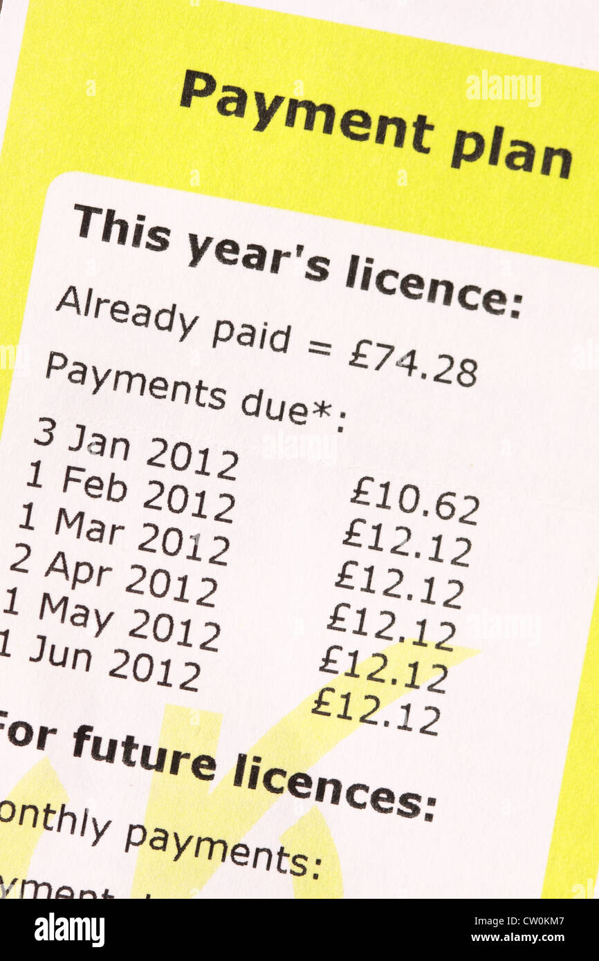 TV Licence Direct Debit monthly payment method bill Stock Photo