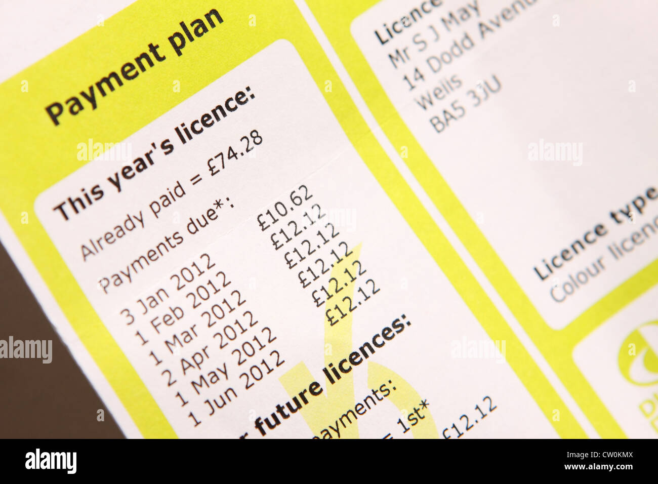 TV Licence direct debit monthly payments bill Stock Photo