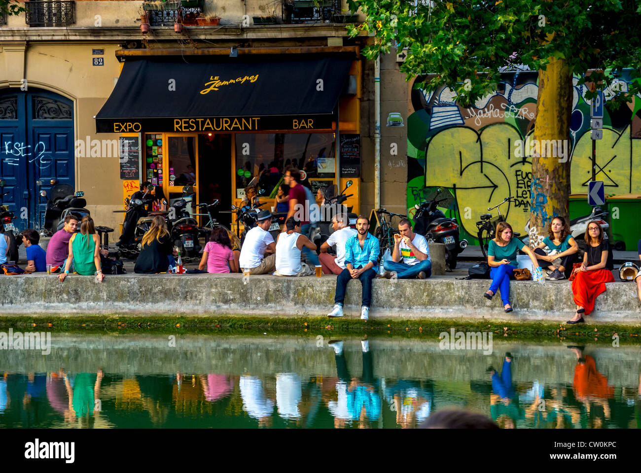 Paris, France, Crowd of Young People Relaxing in the French Bistro Café