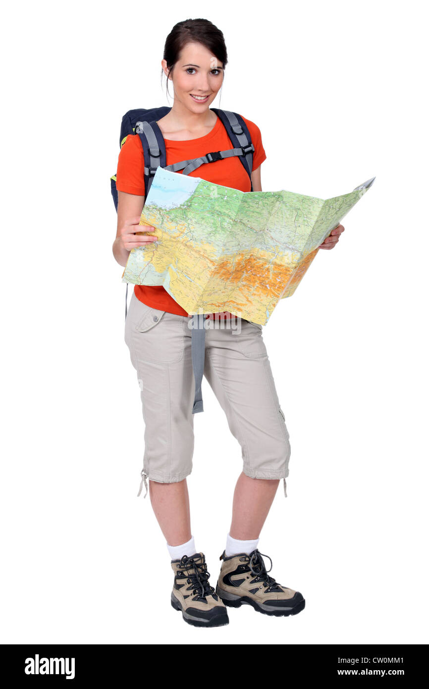Female tourist hiker walking Cut Out Stock Images & Pictures - Alamy