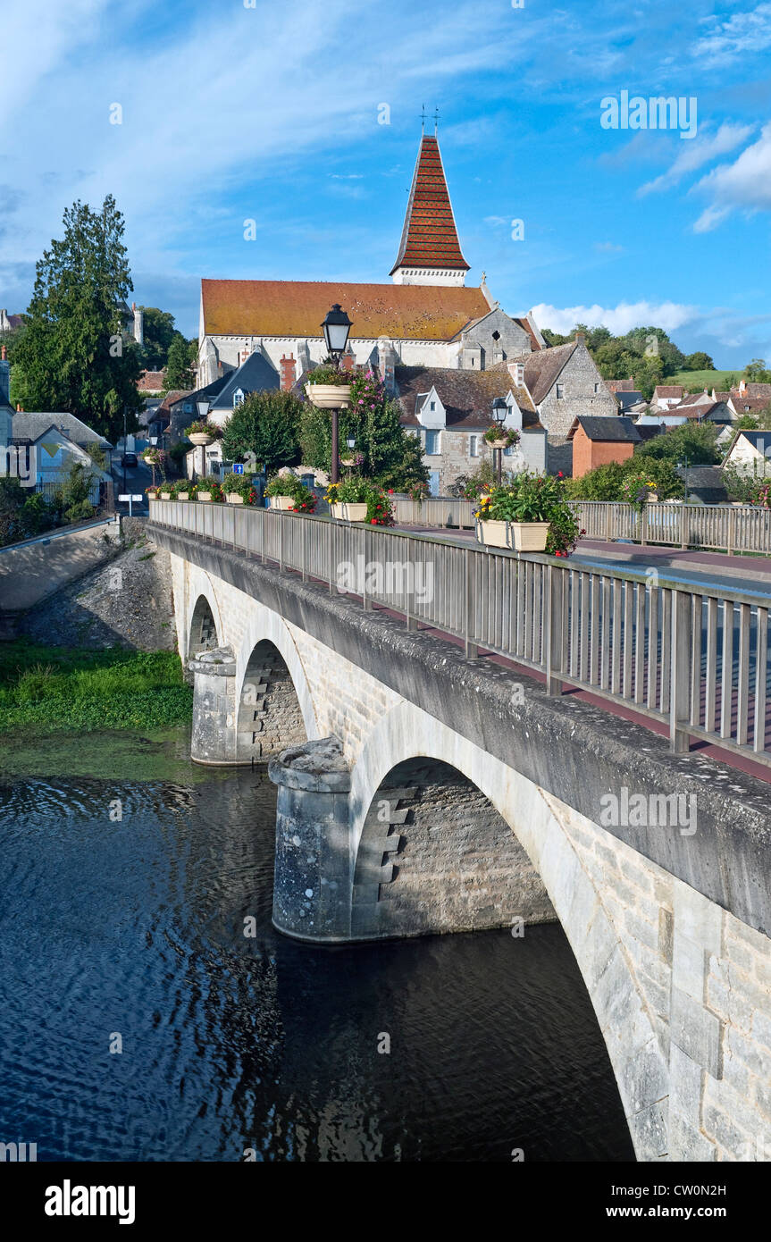 River bridge stone arches - Preuilly-sur-Claise, Indre-et-Loire, France. Stock Photo