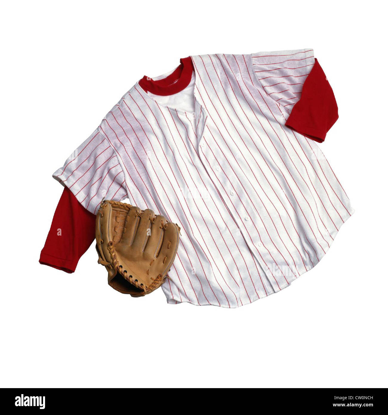 Isolated baseball glove with clothing Stock Photo