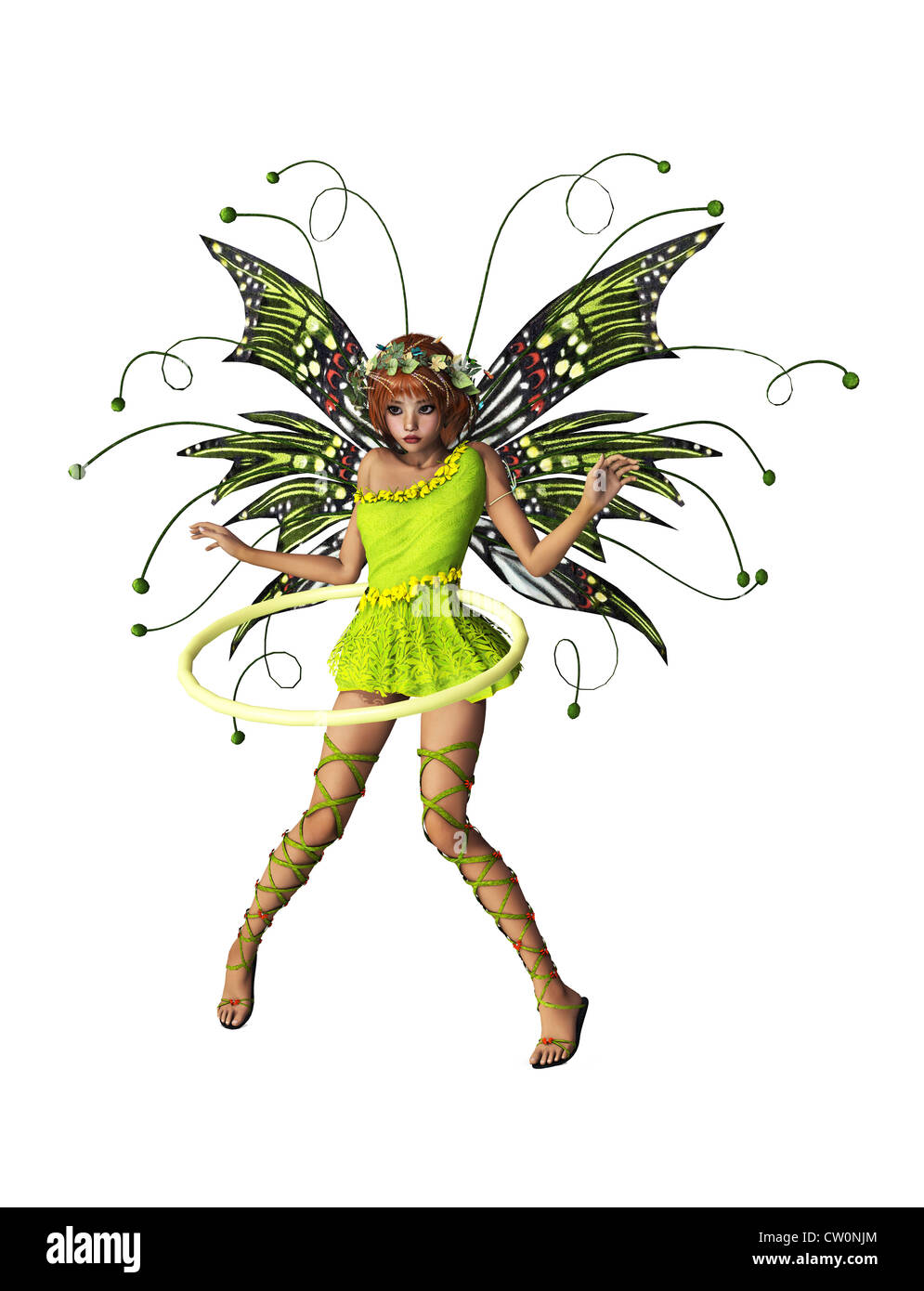 A cute fairy with wings, wreath and hula-hoop Stock Photo