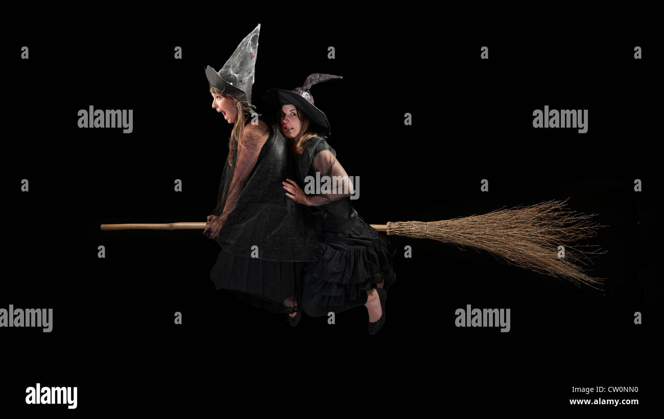 Flying witch on broom isolated hires stock photography and images Alamy