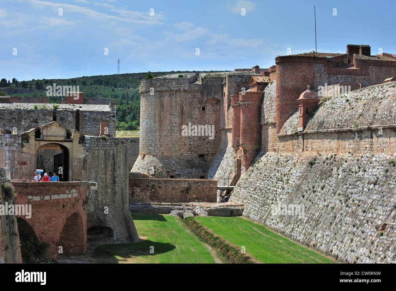 Moat and ramparts of the Catalan fortress Fort de Salses at Salses-le-Château, Pyrenees, France Stock Photo