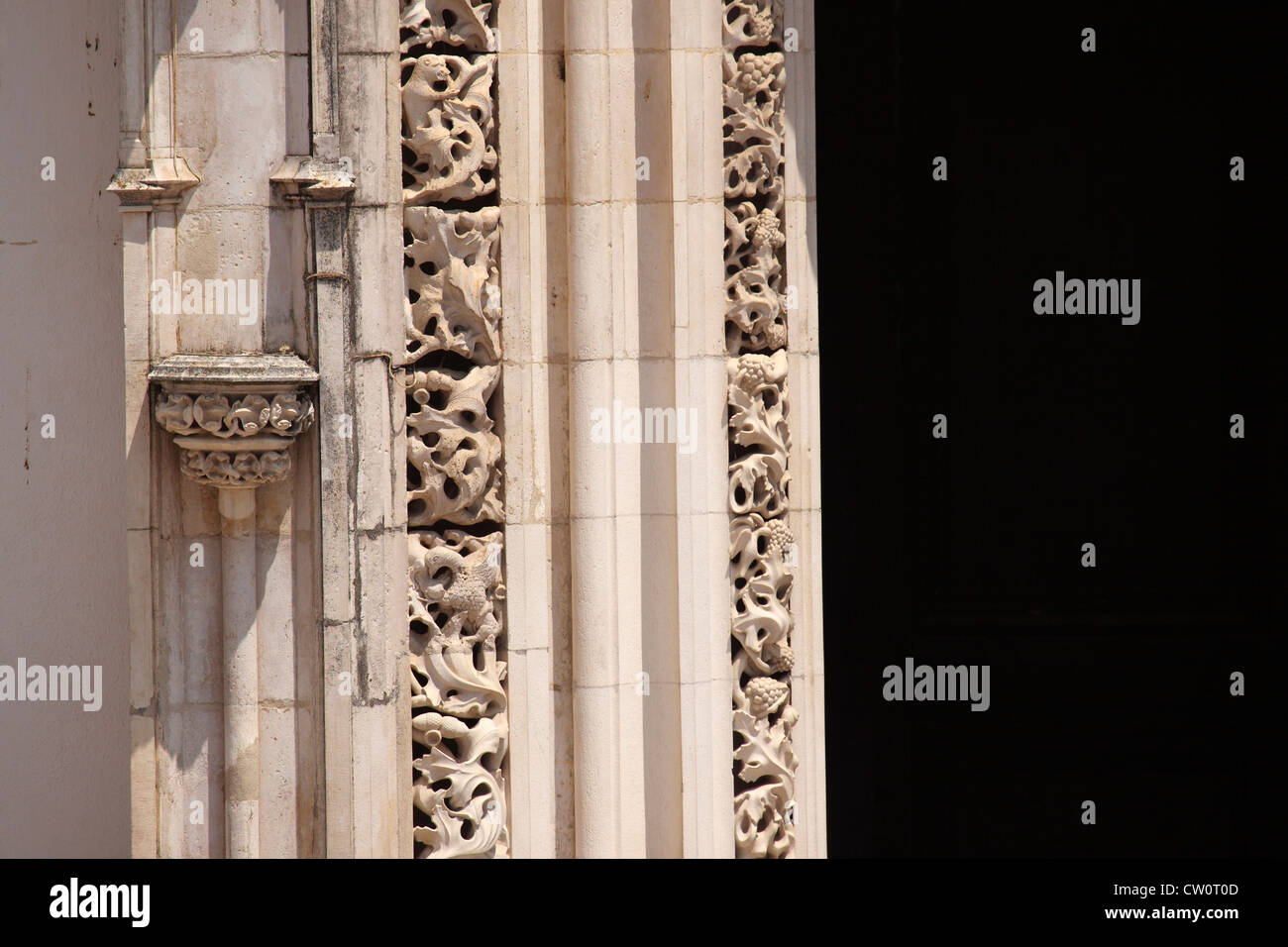 Ascanthus carvings on the Manueline style door of the St John the Baptist church in Tomar, Portugal. Stock Photo