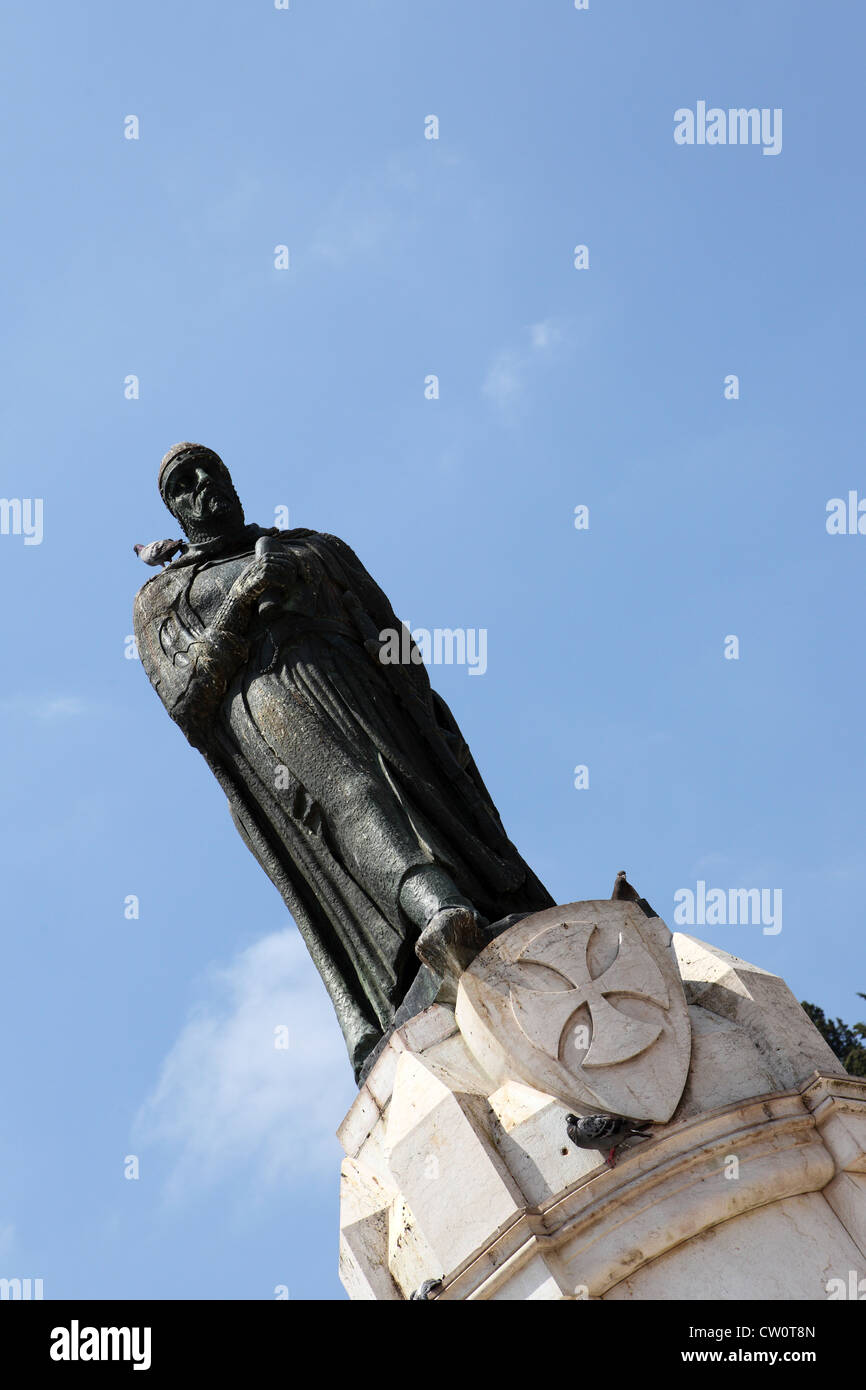 Statue of Gualdim de Pais, Templar knight and founder of Tomar, Portugal. Stock Photo