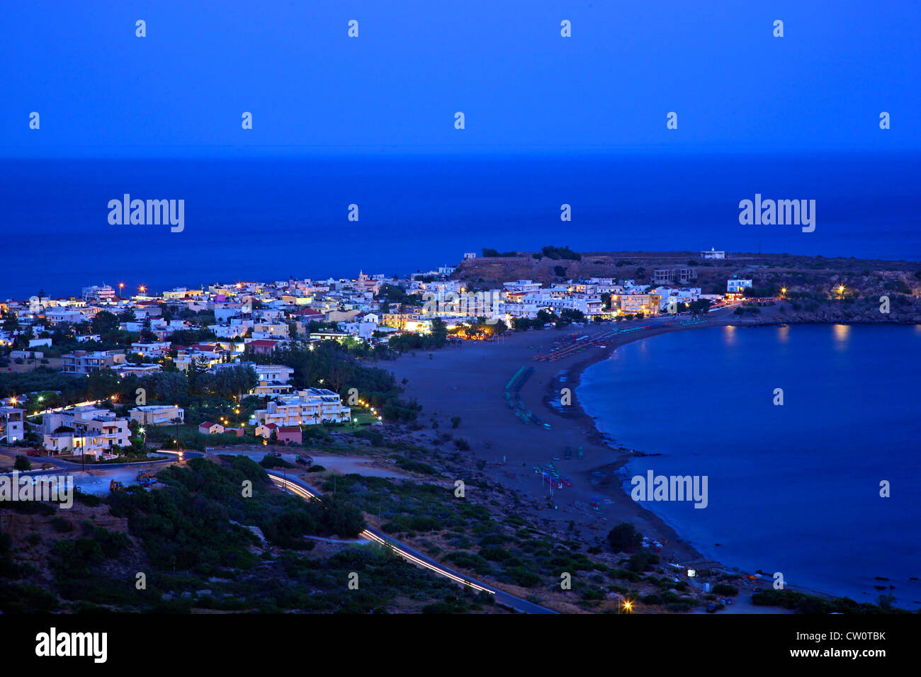 Night view of Paleochora town to the south of Chania prefecture, Crete, Greece Stock Photo