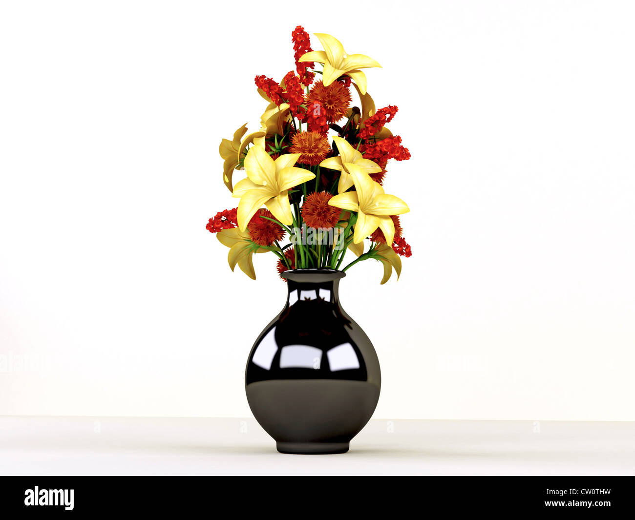 flowers in a black vase isolated on white background Stock Photo - Alamy