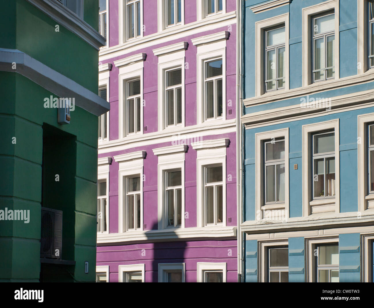 Parts of old apartment blocks in central Oslo Norway painted in a colourful manner Stock Photo