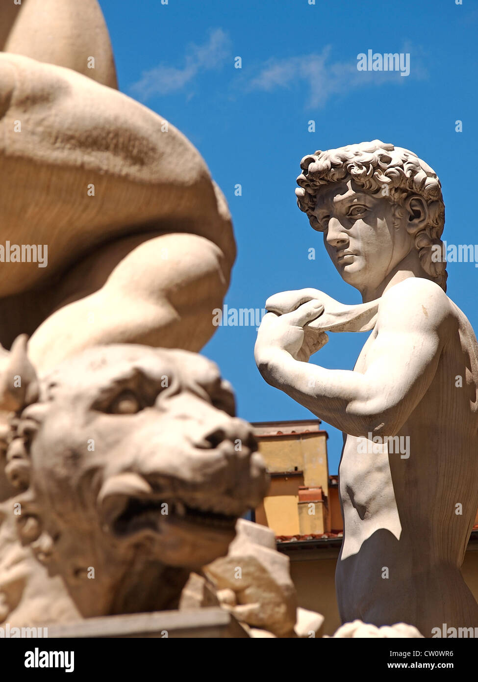 Italy, Florence, Signoria square, David of Michelangiolo copy. Stock Photo