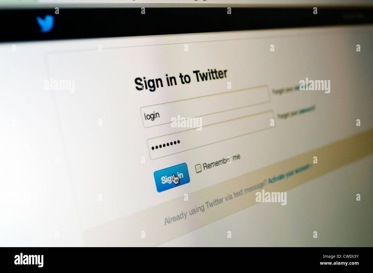 Twitter sign in page, web site Stock Photo
