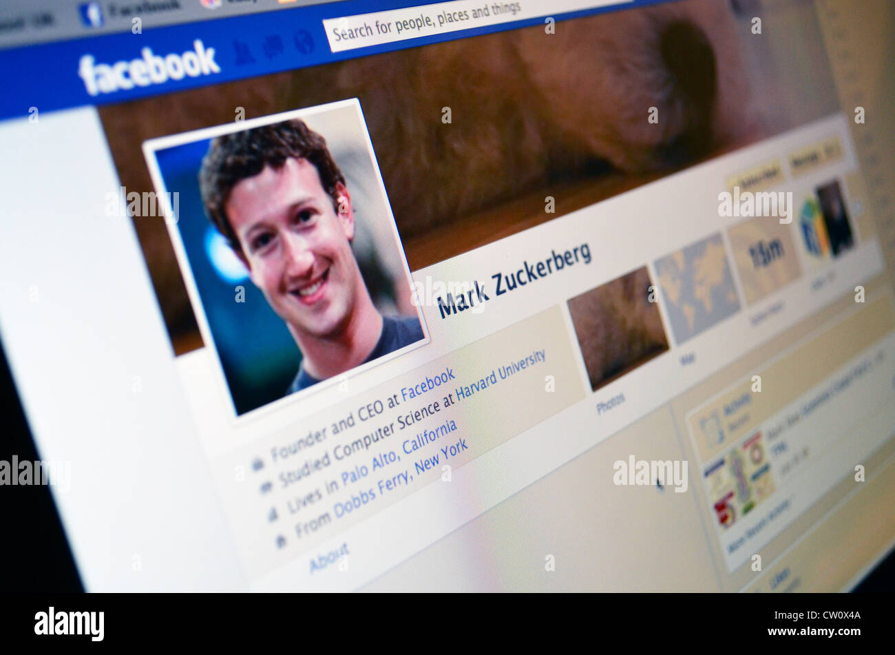 Mark Zuckerbergs facebook page Stock Photo