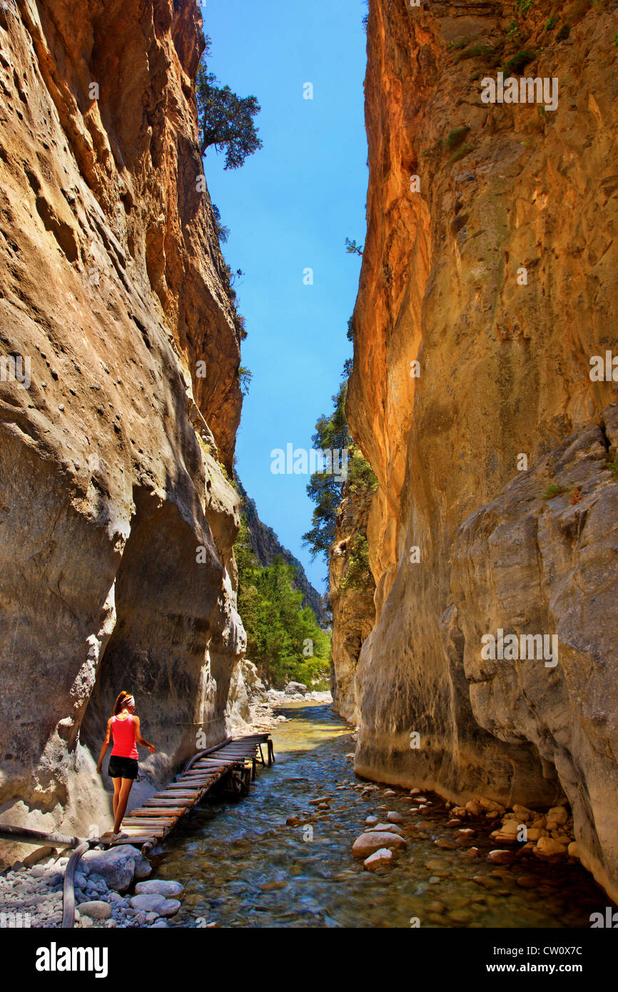 'Portes', the narrowest passage of Samaria Gorge, close to Agia Roumeli village, Sfakia, Chania, Crete, Greece Stock Photo