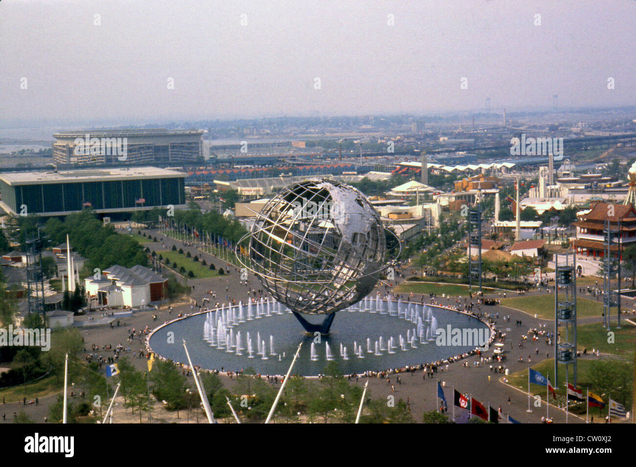 Original photograph taken in 1964. 1964 New York World's Fair, Unisphere from the New York Pavilion tower. Stock Photo