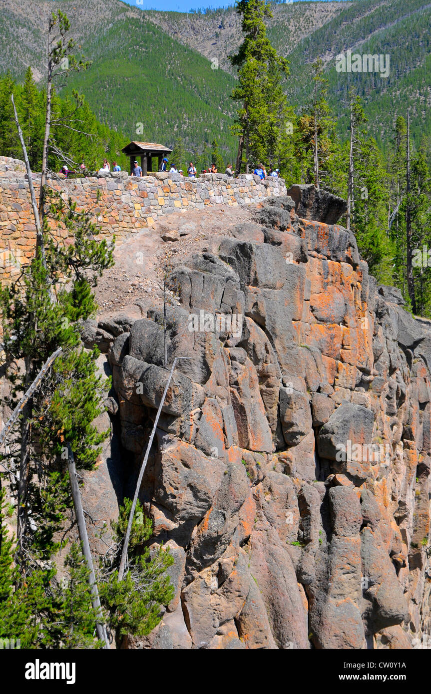 Gibbon Falls Overlook Yellowstone National Park Wyoming, WY Stock Photo