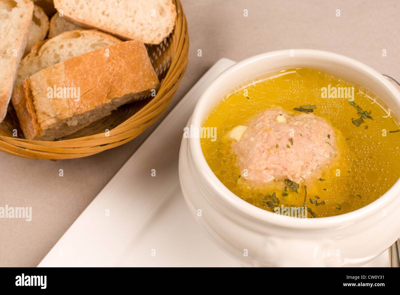 Beef bouillon with a meat ball, a Spanish classic Stock Photo Alamy