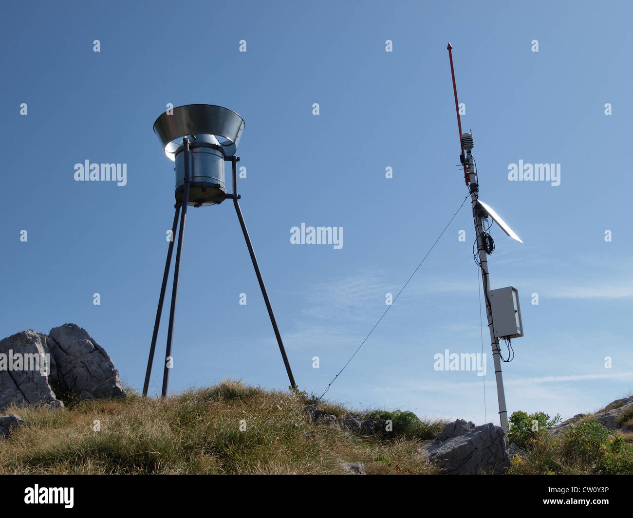 Rain gauge and meteorology station in mountain Stock Photo Alamy