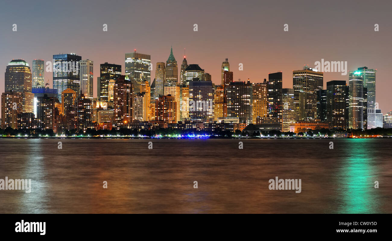 New York City Manhattan downtown skyline at dusk with skyscrapers ...