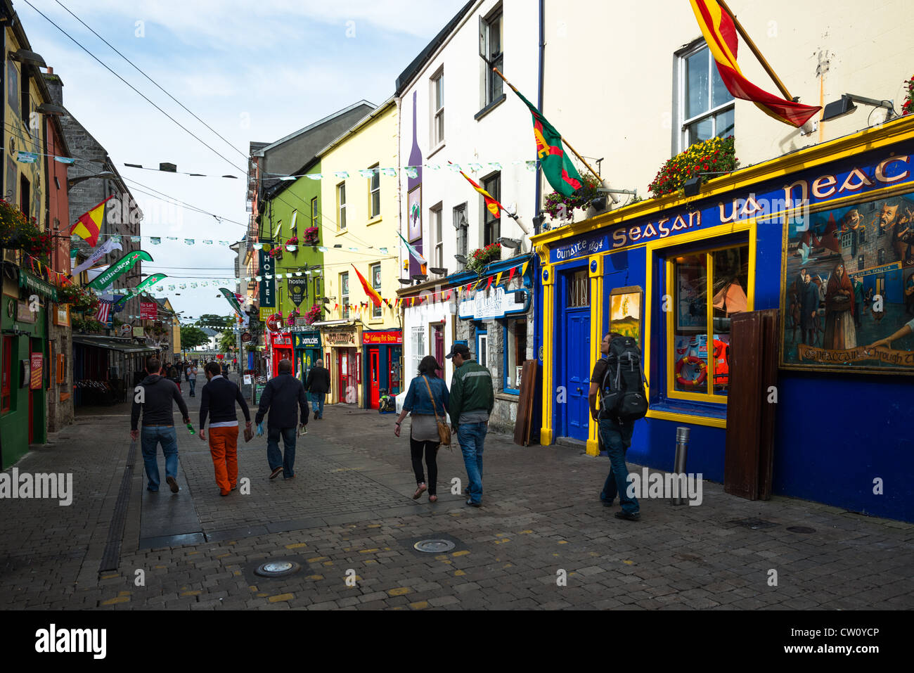 Colourful shops in the Latin quarter of Galway City, County Galway