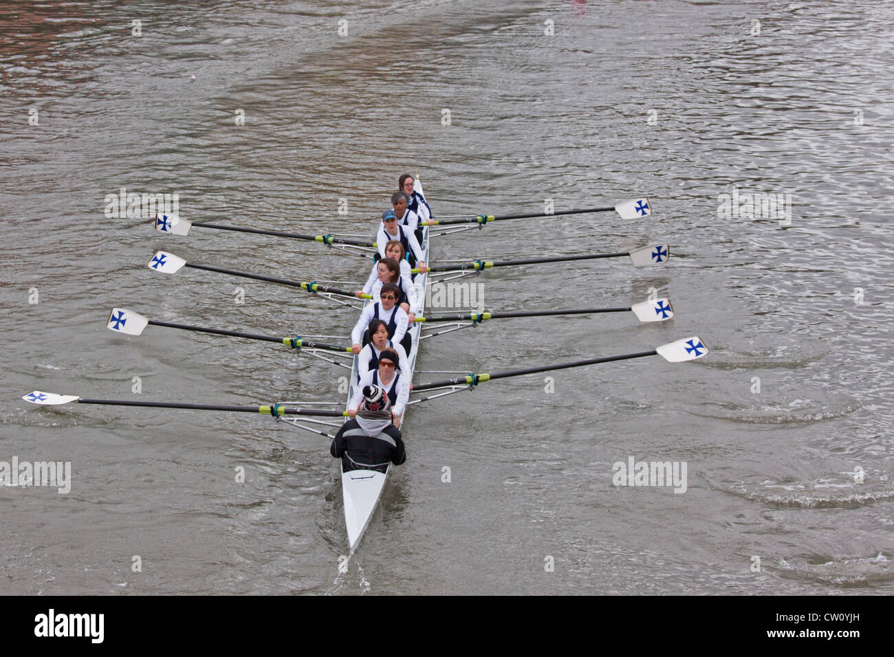 An eight crew from the Bristol Ariel Rowing Club pulling together in the annual Head of the