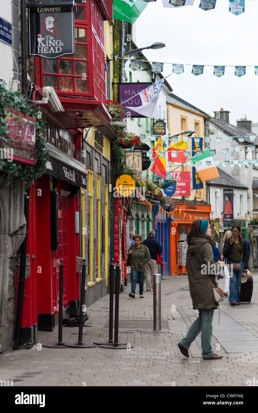 Colourful shops in the Latin quarter of Galway City, County Galway