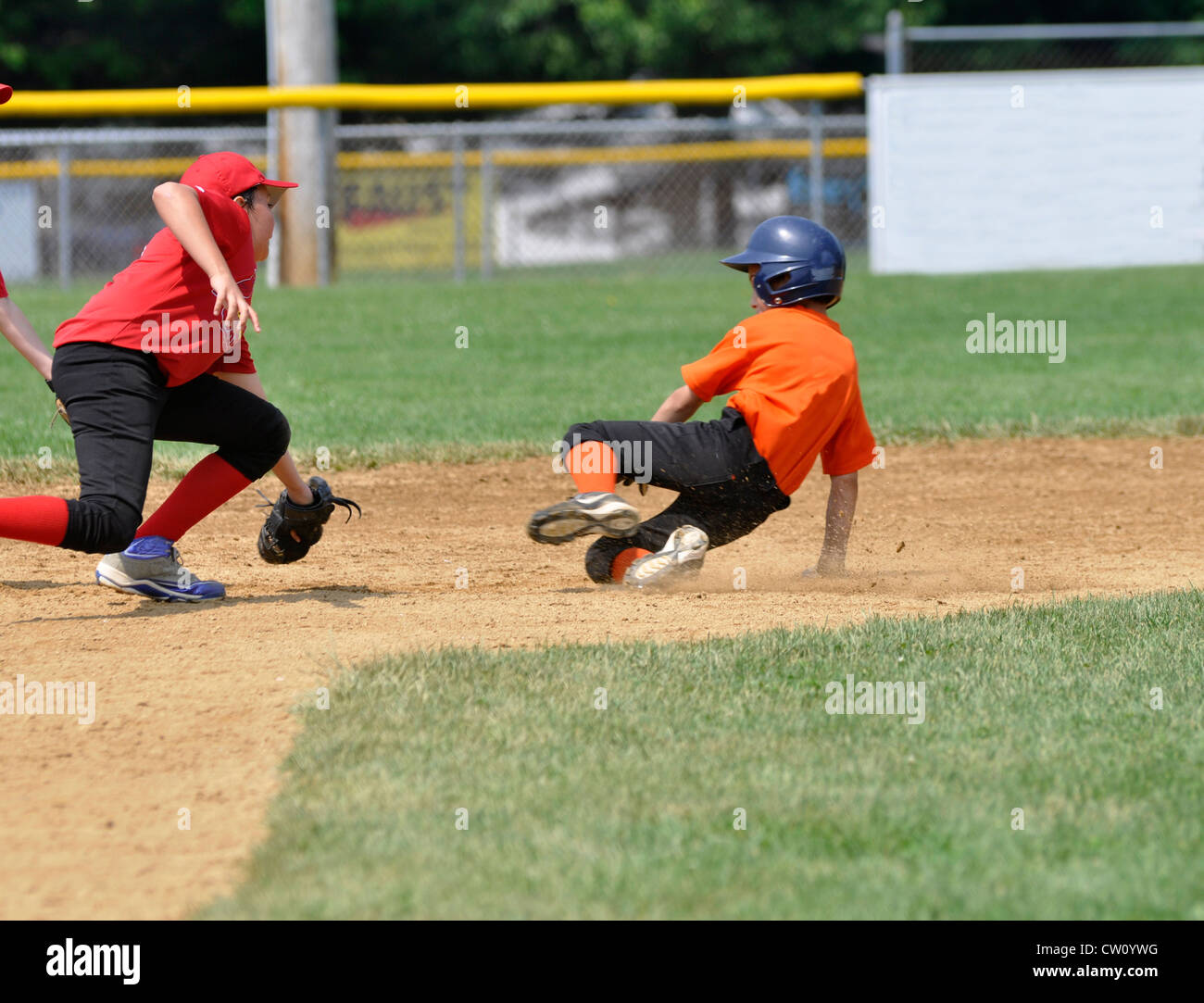 baseball player sliding into second base Stock Photo Alamy