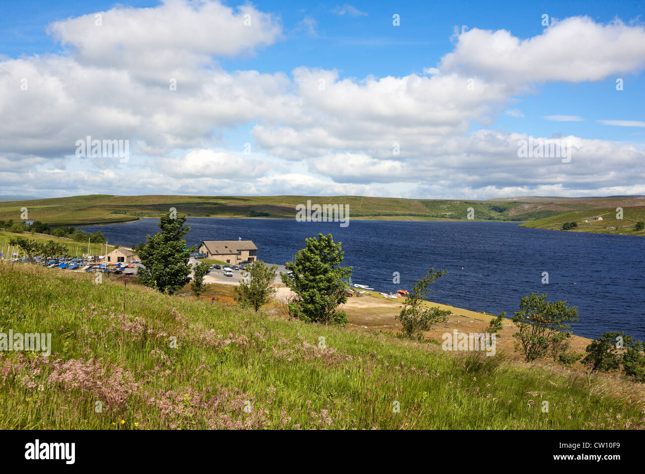 Grimwith Reservoir looking towards The Yorkshire Dales Sailing Club on the south shore. Stock Photo