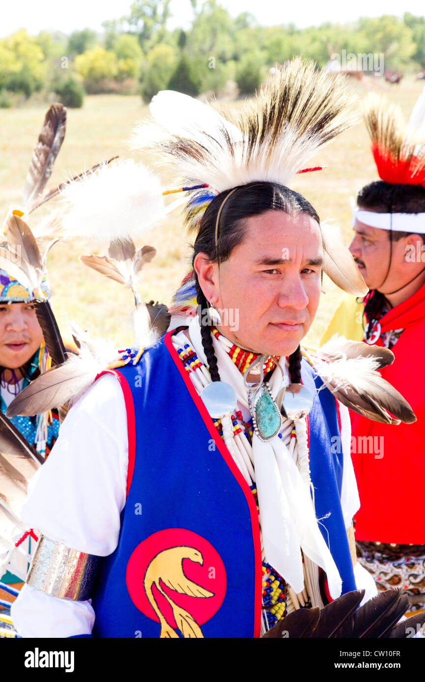 Native American in costume, 1867 Medicine Lodge Peace Treaty Pageant reenactment, Kansas, USA