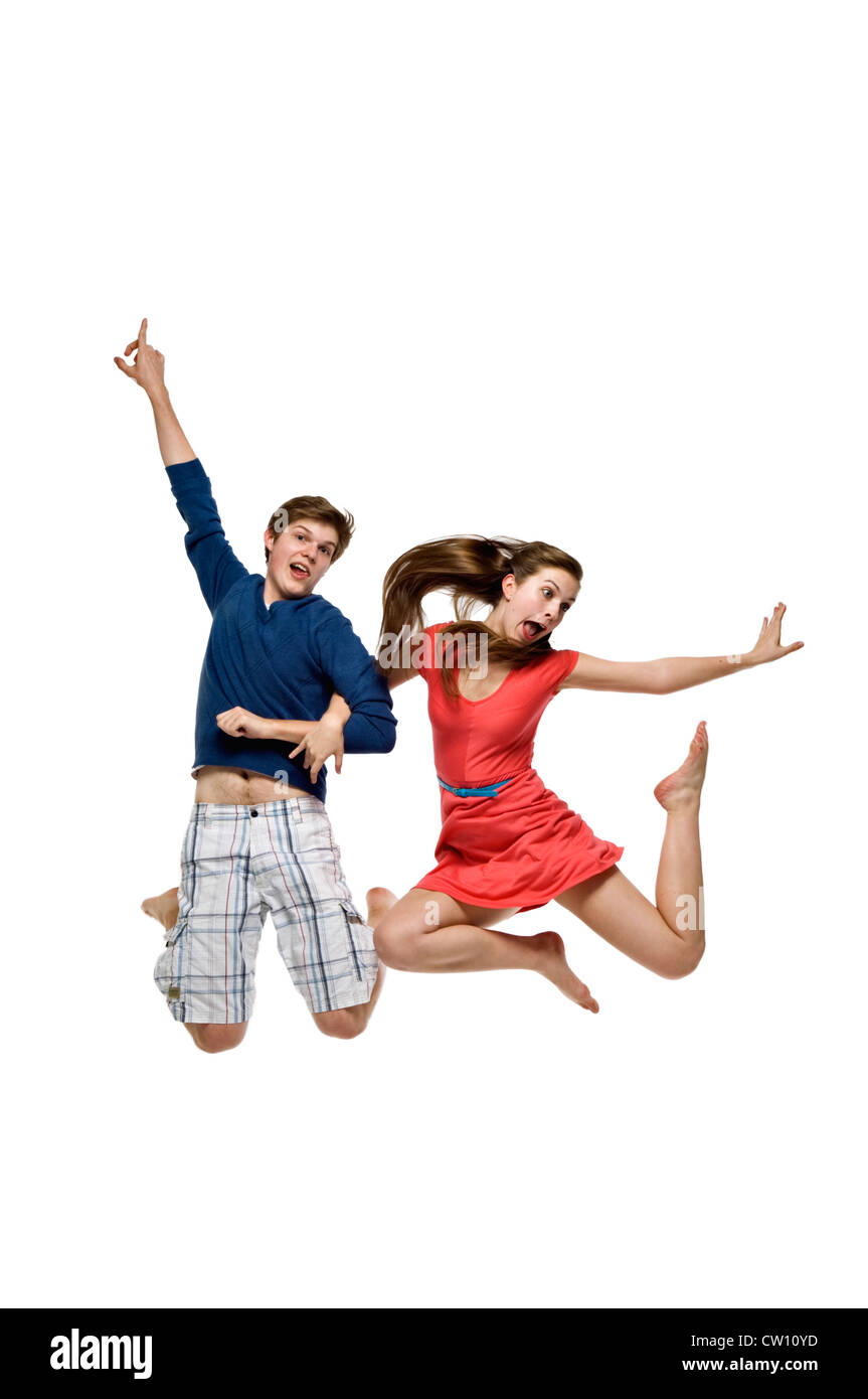 Two Teenagers Jumping Stock Photo